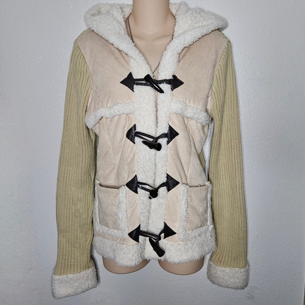 Glimmer by J.J. Basics Tan Faux Suede Hooded‎ Knit Jacket